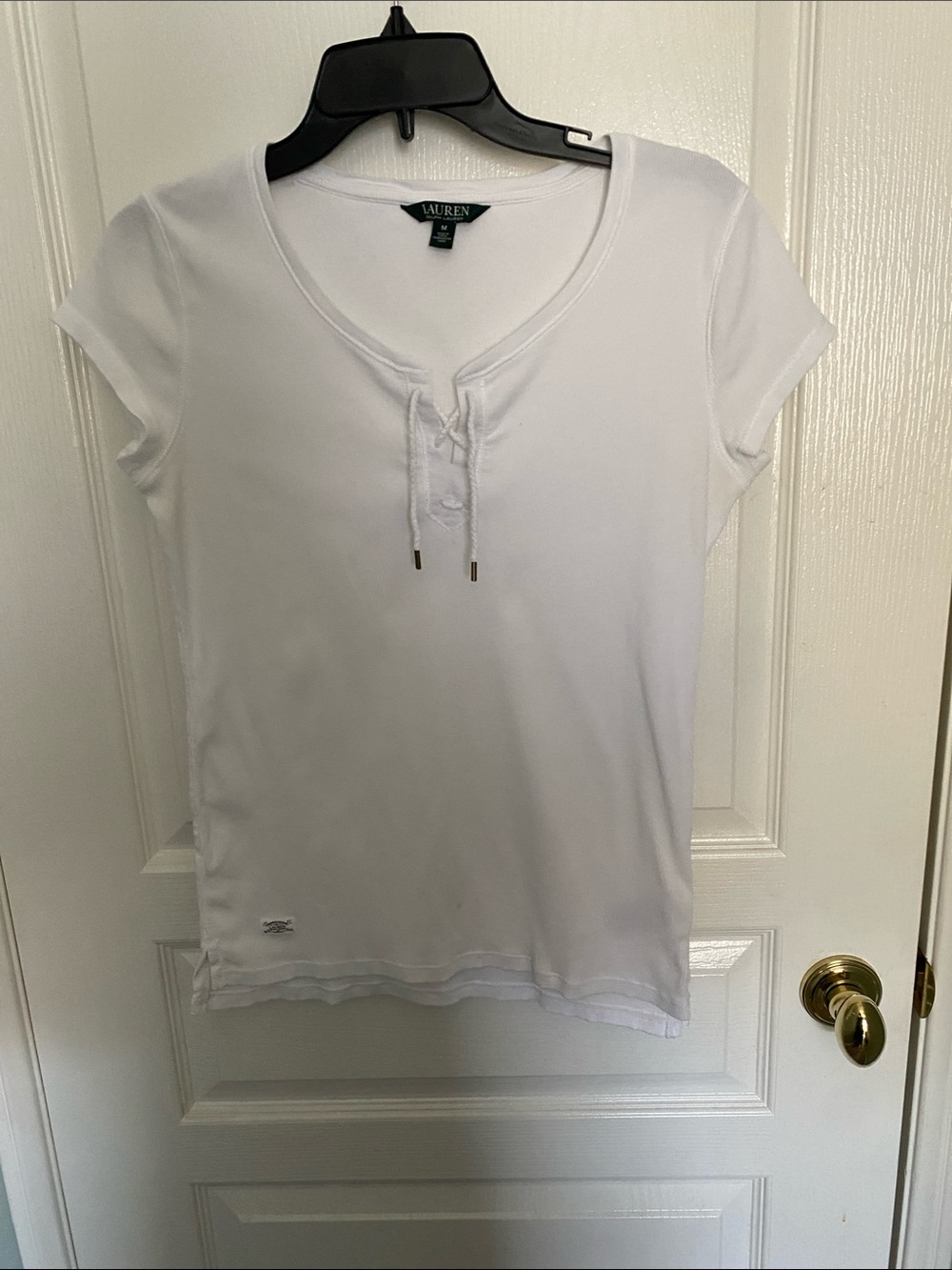 Lauren Ralph Lauren White Short-Sleeve Lace-Up V-Neck Tee